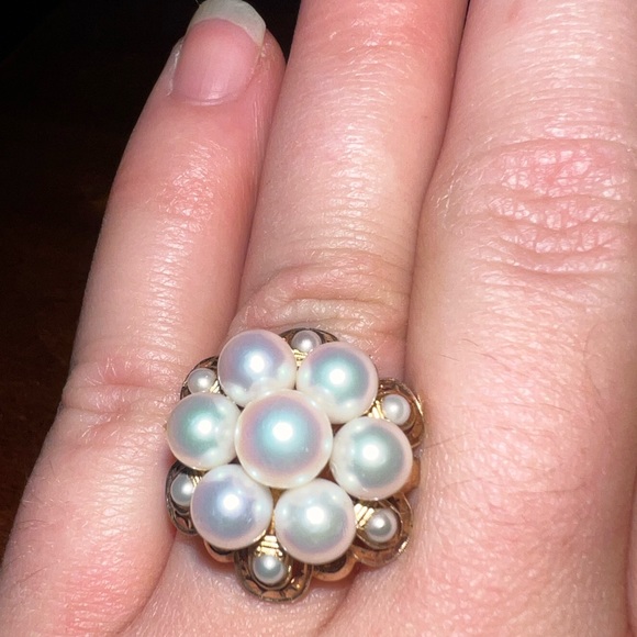 1960s Cultured Pearl and 14 Karat Yellow Gold Cocktail Ring - Picture 3 of 9